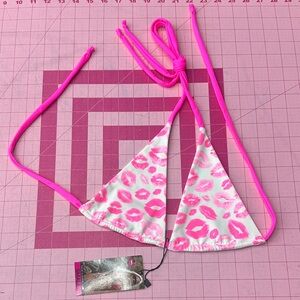 Demon Bikini Handmade Swim Pink Kiss Triangle String Bikini Top Small NWT Beach